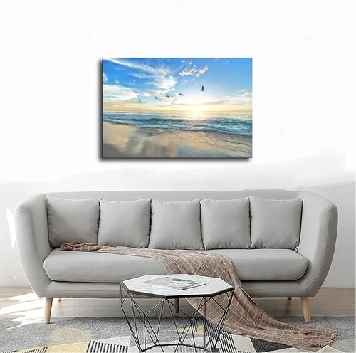Vista 4 de NIUZWDE Arte de pared de playa, lienzo de playa, pósteres de playa, impresiones de playa, pinturas de naturaleza, mar, naturaleza, arte de pared