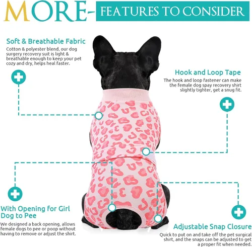 Vista 6 de KOESON Traje de recuperación de cirugía ligero y suave para perros pequeños Rosa claro leopardo