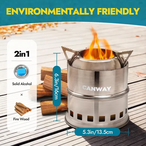 Vista 6 de Canway, estufa de camping portátil, mini estufa de leña para acampar para senderismo, viajes, supervivencia, cocina, estufa de acero inoxidable