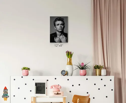 Vista 2 de HB Art Design Sesión de fotos sexy de James Dean en lienzo en blanco y negro, impresión artística de icono americano, sala de estar, dormitorio