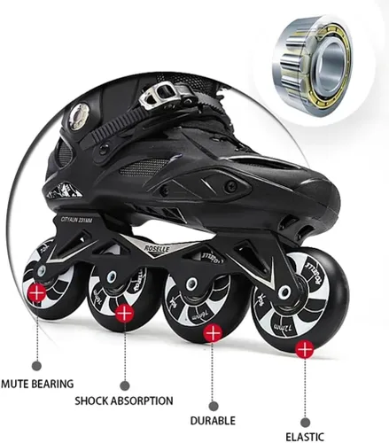 Vista 7 de Patines profesionales en línea, unisex, para exteriores, para adultos, hombres y mujeres, niños y niñas (negro, talla 4-12)