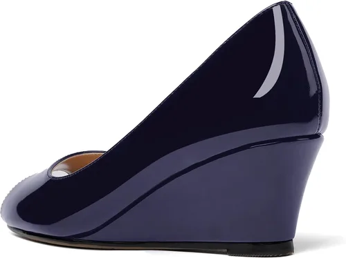 Vista 7 de WAYDERNS Zapatos de tacón bajo con cuña de charol y puntera abierta para mujer de 2 pulgadas