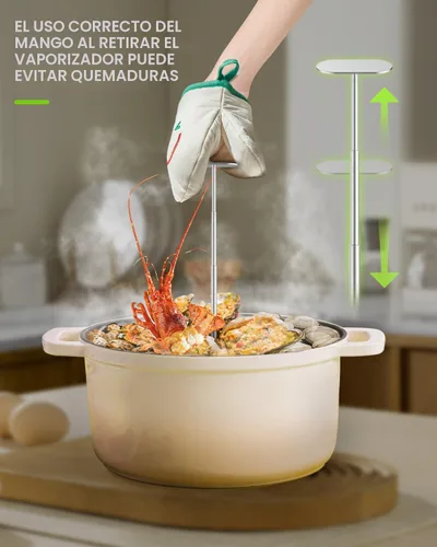 Vista 6 de Cesta vaporera de verduras de 2 capas para olla, canasta de vapor de acero inoxidable de alta calidad, canasta separable de acero inoxidable