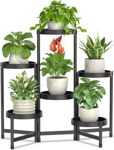Vista 35 de LASZOLA Soporte plegable de 3 niveles para plantas de interior para múltiples macetas grandes, estante ajustable alto y resistente con estantería