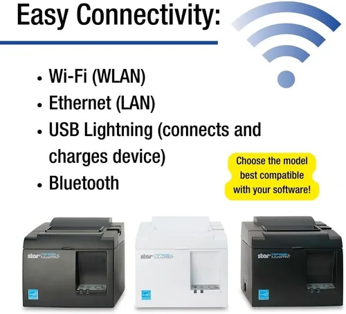 Vista 5 de Star Micronics TSP143IIIBi Impresora térmica de recibos Bluetooth para iOS, Android y Windows con cortador automático y fuente de alimentación Gris