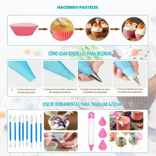 Vista 4 de Kit de 618 piezas para hacer pasteles con 5 juegos de moldes de silicona, soporte de exhibición de 3 niveles, olla para derretir dulces