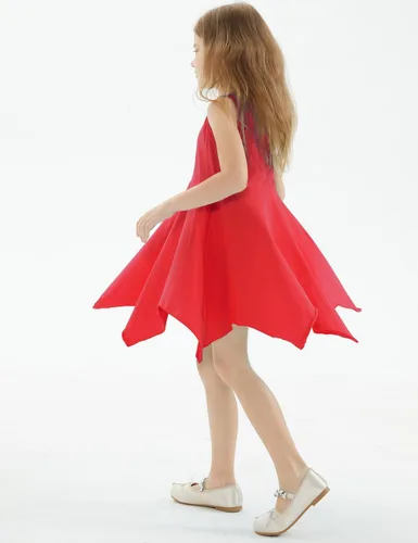 Vista 5 de Noomelfish Vestido de verano de algodón sin mangas con dobladillo de pañuelo para niñas (3-12 años)