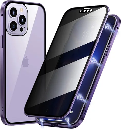 Vista 8 de Funda de Privacidad Magnética de Titanio para iPhone 14, Funda de Cuerpo Completo 360 con Absorción Magnética Anti-Espía y Vidrio Templado de Doble