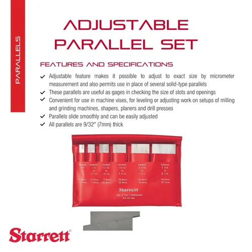 Vista 2 de Starrett Juego paralelo ajustable, rango de 3/8" a 1-5/16