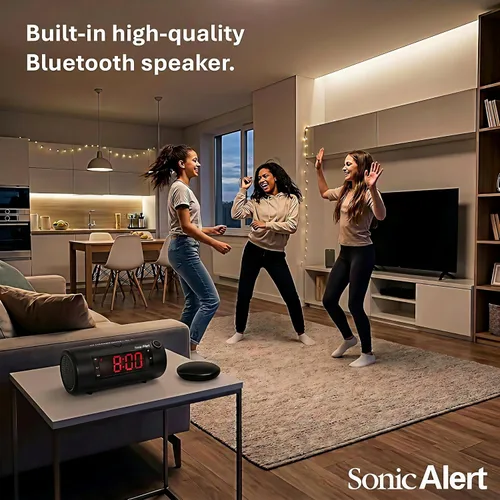 Vista 4 de Sonic Blast Bluetooth Speaker Projection Alarm Clock with Bed Shaker Negro