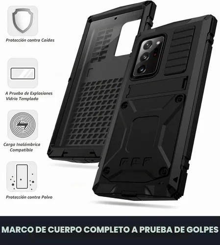 Vista 3 de CHENXI Compatible con Samsung Galaxy Note 20 Ultra, aluminio metal Gorilla Glass a prueba de golpes, militar, resistente, funda protectora rígida
