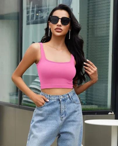 Vista 3 de MRIGNT Camiseta sin mangas para mujer, paquete de 3 camisetas cortas acanaladas sin costuras para entrenamiento y yoga