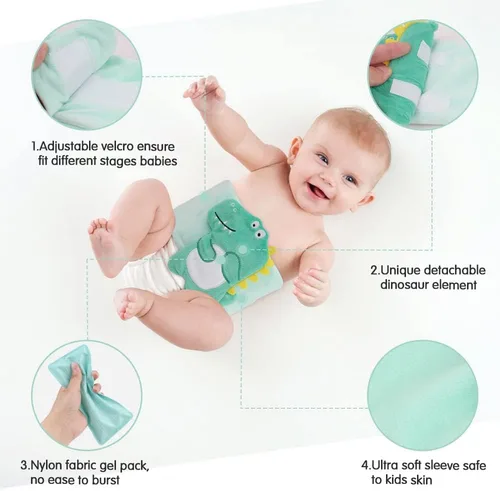 Vista 3 de Hilph Alivio de cólicos, gases y malestar estomacal para bebés, calentador térmico con 2 paquetes de gel para recién nacidos y bebés, cinturón