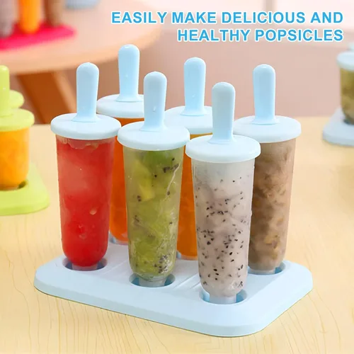 Vista 4 de 6 moldes para paletas de hielo, moldes de paletas con palos, para paletas de helado de bricolaje (azul, largo)
