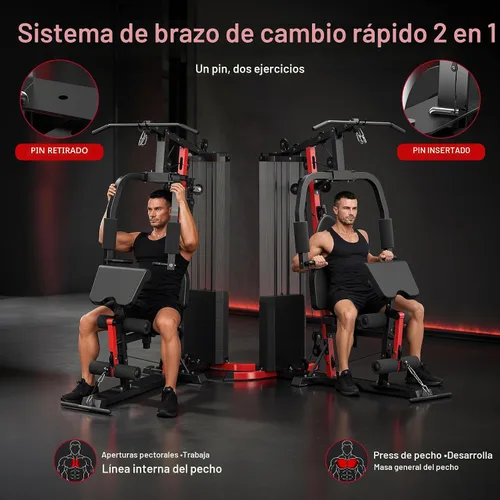 Vista 4 de Sistema de gimnasio en casa con pila de peso de 160 libras, estación de entrenamiento multifuncional todo en uno, sistema de entrenamiento de fuerza