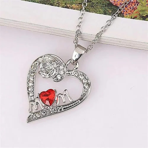 Vista 4 de Essencedelight - Collar con colgante de rosa con corazón de amor, collar con dije de letra para mamá, lindo collar de cristal para mamá de hija