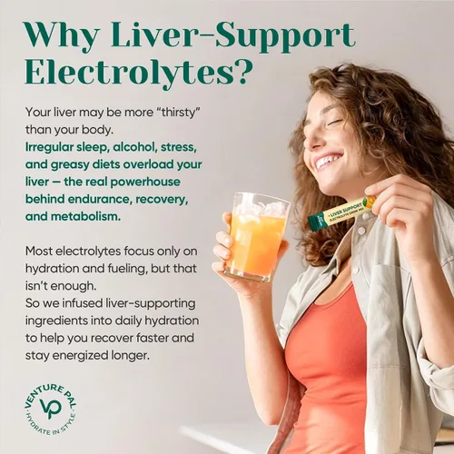 Vista 3 de Paquetes de hidratación Venture Pal + apoyo al hígado - Polvo de electrolitos líquidos diarios IV con 7 electrolitos y 5 vitaminas, cardo mariano +