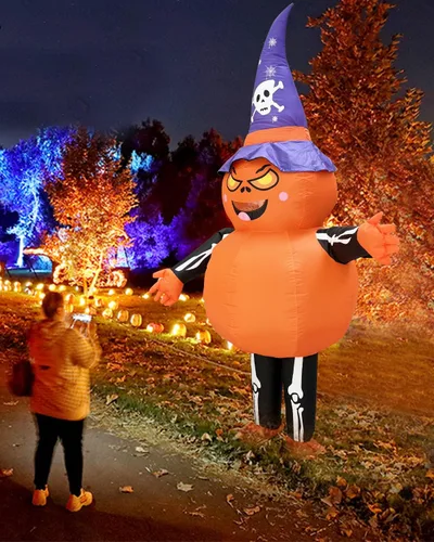Vista 4 de Disfraz de calabaza inflable de Halloween para adultos 96 pies de alto disfraz de Halloween grande y alto para mujeres y hombres divertidos