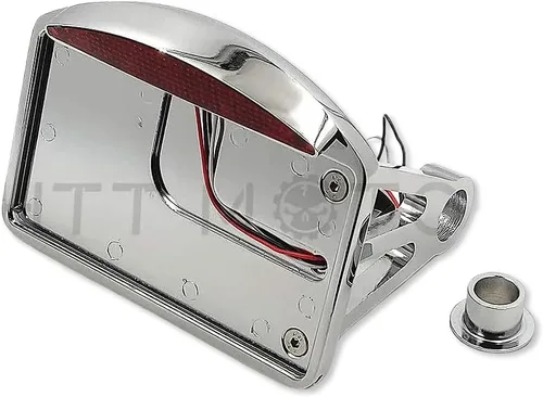Vista 10 de Soporte de placa de matrícula de montaje lateral de curva cromada con luz trasera LED de calavera 7/8 "1" eje [P/N: USMT301A-S-CD] Cromo