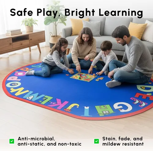 Vista 5 de SAFECASTLE Alfombra para niños de 5 pies 4 pulgadas x 7 pies 8 pulgadas, alfa con actitud, alfombra educativa de aprendizaje ABC para aulas, salas