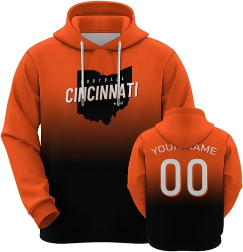 Vista 34 de Custom Football City Map Gradient Hoodies-Personalized Name Number Hooded Sweatshirts Football Fans Gifts for Men,Women,Youth