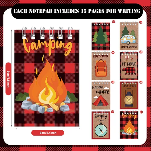 Vista 2 de Eaasty Paquete de 32 cuadernos pequeños con temática de campamento y aventuras, mini cuadernos en espiral, cuaderno de bolsillo para camping