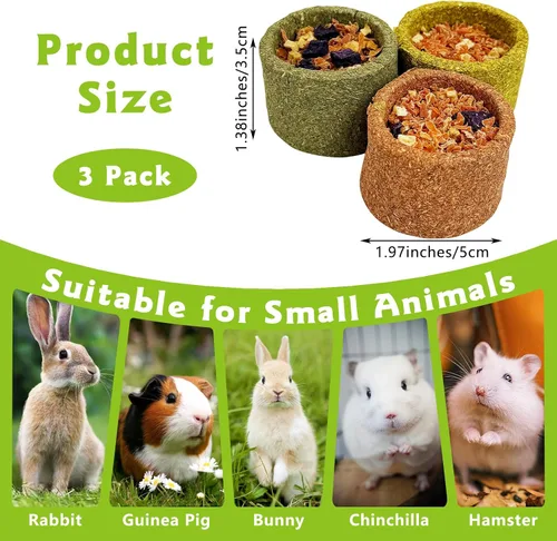 Vista 3 de Paquete de 3 juguetes naturales de conejillo de indias Timothy Alimentos Pequeños Animales Molares Juguetes Timothy Hierba Conejo Juguetes