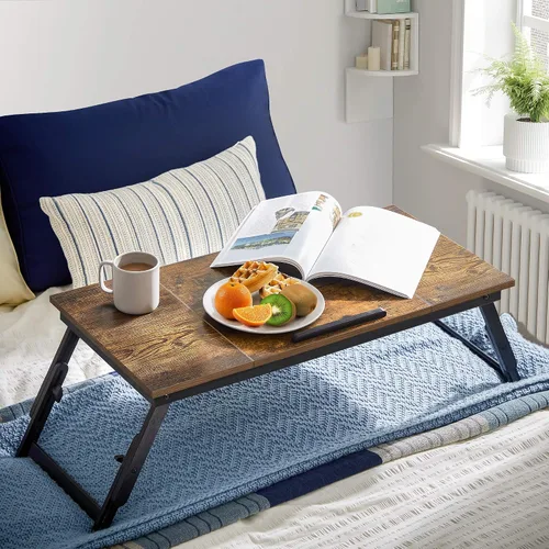 Vista 2 de SONGMICS ULLD110B01 - Mesa de escritorio para laptop, bandeja para cama o sofá, desayuno, parte superior inclinable ajustable, para diestros