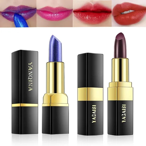 Vista 12 de Lápiz labial que cambia de color, Bálsamo labial mágico que cambia de color (Negro a Rojo ladrillo), Lápiz labial hidratante natural Labiales