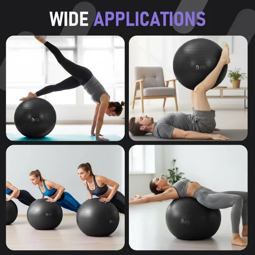 Vista 5 de Gruper Pelota de yoga y pilates, pelota de gimnasio de 4 tamaños para fitness, yoga, entrenamiento, embarazo y terapia física, bomba rápida