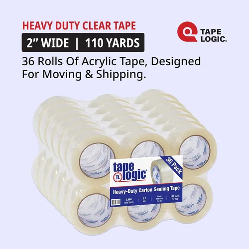 Vista 2 de Tape Logic Cinta de embalaje acrílica de 2 pulgadas x 110 yardas, 2.2 mil, transparente (paquete de 36) rollos de cinta de embalaje resistente