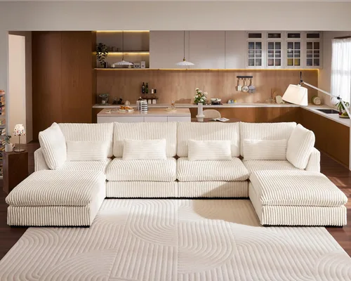 Vista 57 de Sofá Modular de Tamaño Grande, Sofá Seccional de Chenilla Cloud Extra Profundo con Chaise Otomana, Sofá Cama de Chenilla Esponjosa de 5 Asientos