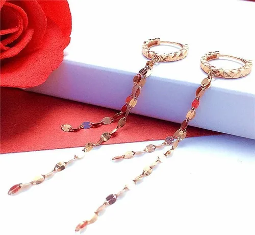 Vista 4 de SAGEKING 2024 New 585 Purple Gold Jewelry 14K Rose Gold Tassel Chains Earrings For Women Charm New Classic Fashion Ear Buckle Party Gift Fashion