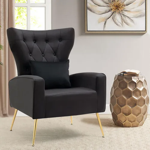 Vista 32 de ZJhome Sillas Modernas para Sala de Estar de Terciopelo Silla de Acento Sillón con Almohada Lumbar, Sillas de Dormitorio de Respaldo Alto Silla