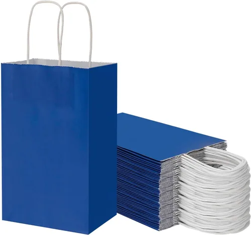 Vista 8 de Toovip Paquete de 50 bolsas pequeñas de papel kraft negro de 5.25 x 3.25 x 8.25 pulgadas con asas a granel, bolsas de regalo para regalos