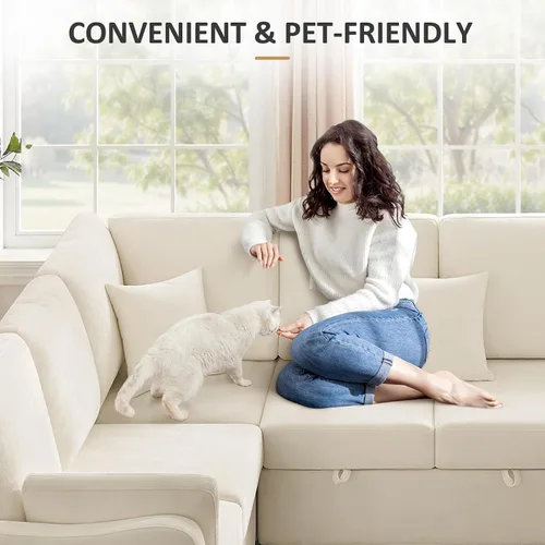 Vista 8 de Sofá Seccional Cama de 111 pulgadas con Cama Extraíble, Sofá Modular de 6 Asientos en Forma de U con Chaise de Almacenamiento, Sofá Seccional