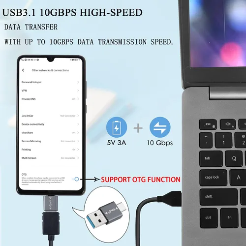 Vista 2 de QIANRENON 5 unids USB 3.1 macho a USB C macho adaptador USB A a USB C conector 10 Gbps, compatible con sincronización de datos OTG para teléfono