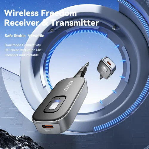 Vista 4 de ESSAGER Adaptador Bluetooth para automóvil, cancelación de ruido, receptor AUX Bluetooth de 0.138 in para automóvil, transmisor de receptor de audio