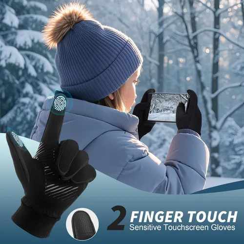 Vista 4 de Sukeen Guantes de invierno para niños, antideslizantes para pantalla táctil, guantes de ciclismo para niños y niñas, guantes ligeros para correr