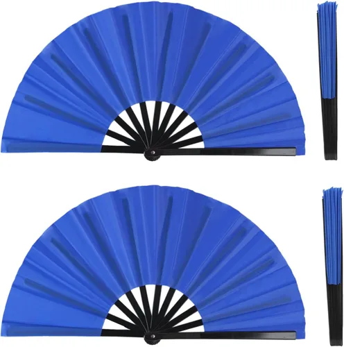 Vista 11 de Paquete de 2 ventiladores de mano plegables grandes para hombres y mujeres, fanáticos rave, ventilador chino de Kung Fu Tai Chi, abanicos de mano