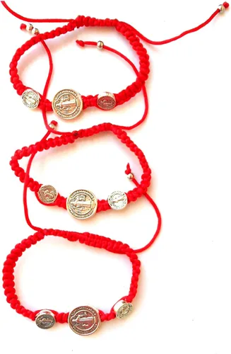 Vista 4 de Pulsera de cordón rojo ajustable de San Benito con tres medallas plateadas (juego de 3) Pulsera San Benito.