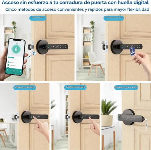 Vista 3 de Cerradura de puerta de huellas dactilares, perilla inteligente de puerta con entrada sin llave, cerradura de puerta biométrica con control de Gris