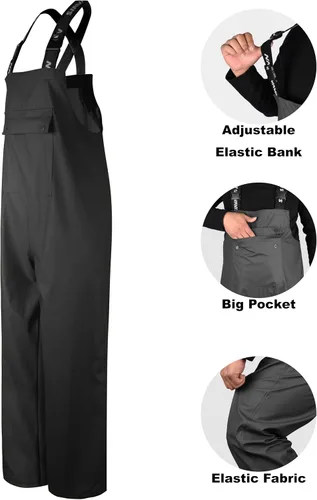 Vista 4 de Overol impermeable con tirantes elásticos y bolsillo grande para hombre