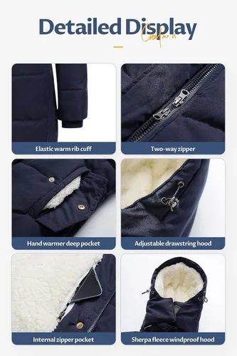 Vista 6 de CREATMO US Abrigo de invierno de sherpa grueso para mujer, chaqueta de nieve cálida con capucha extraíble