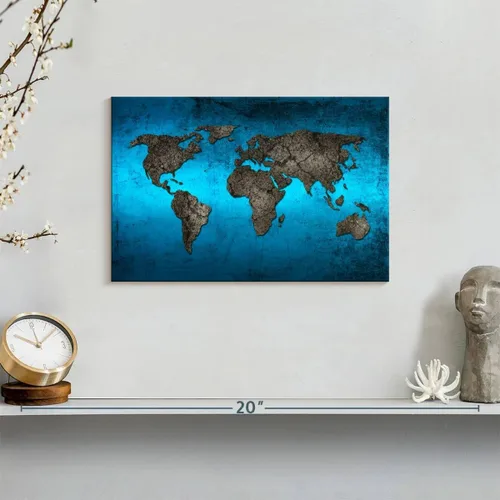 Vista 7 de ElephantStock Lienzo con mapa del mundo oceánico, decoración de pared de mapa del mundo de 1 panel, mapa del mundo impreso, arte digital, mapa