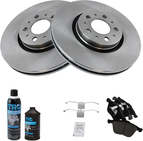 Vista 2 de TRQ Kit de pastillas de freno delantero y rotor, kit químico de freno, pastillas de freno de cerámica compatible con Volvo XC90 2003-2014