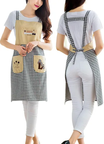Vista 17 de NEWGEM Delantal 100% algodón con espalda cruzada para mujer con 2 bolsillos, correas de botón ajustables, sin dolor de cuello, delantal de chef