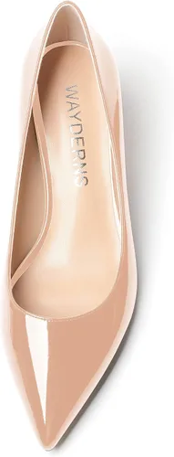 Vista 3 de WAYDERNS Zapatos de vestir para mujer, con puntera puntiaguda, de charol y tacón bajo, para negocios, oficina, trabajo, 2 pulgadas