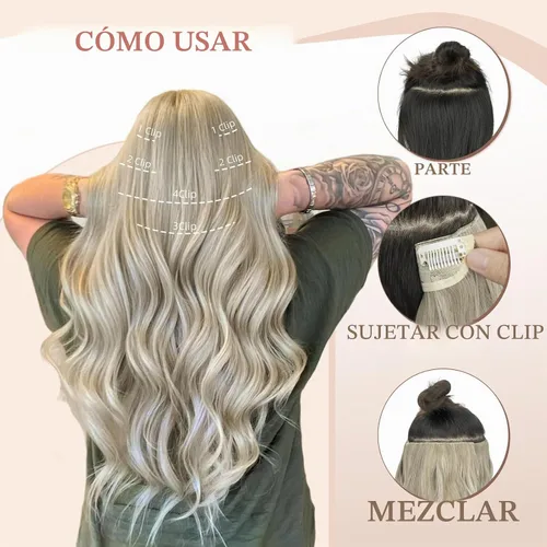Vista 4 de Fliace Extensiones de cabello con clip, 6 piezas de extensiones onduladas, cabello espeso rubio ceniza, extensiones de cabello que se mezclan bien