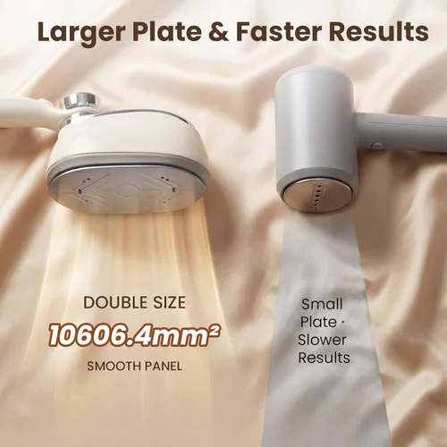 Vista 8 de Vaporizador de mano para ropa, vaporizador portátil 2 en 1 de 1200 W y plancha de viaje con 7 modos, mango giratorio de 180°, calentamiento rápido